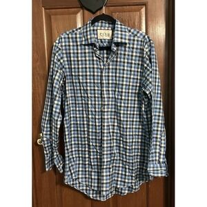 Thomas Pink Dress Shirt Mens 15 1/4 Black/Blue Checks‎ Classic Fit Traveller